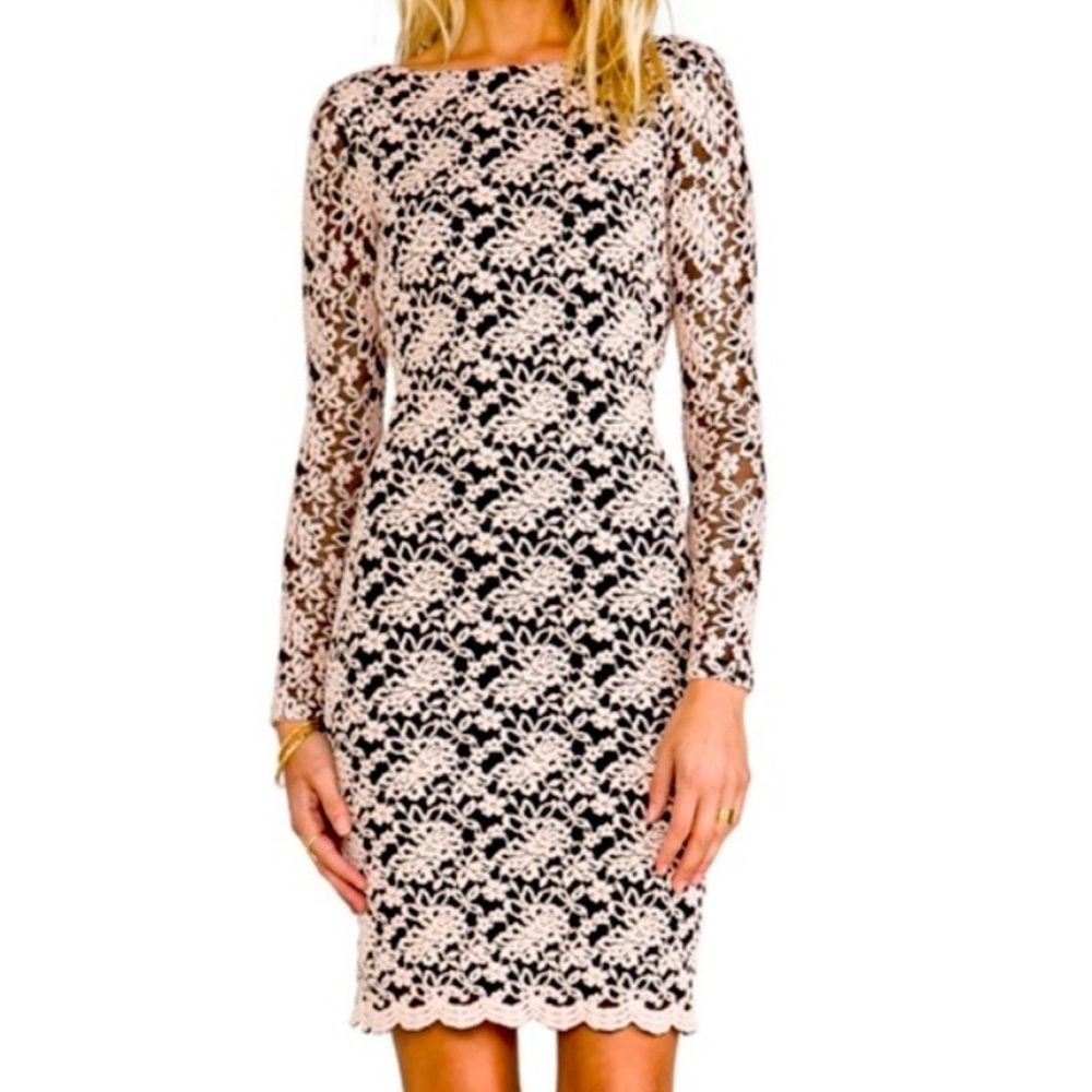 Alice + Olivia Black and Cream Long Sleeve Dress